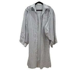 Relaxed Fit Women's Striped Button-Down Shirt Dress - Black & White